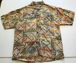 The Territory Ahead Short Sleeve Button Up Batik Shirt, Brown, Size Large - Picture 1 of 5
