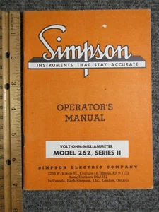 Simpson V.O.M Model 262 Series II Operator's Manual ~ c. 1959 ~ Original - Picture 1 of 3