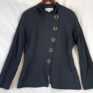 Christian Dior Vintage Jacket Womens 12 Black Big Buttons Long Coat USA Made Top - Picture 1 of 24