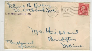 OLD FLAG CANCEL 1915 WESTBROOK MAINE FW WOOLWORTH CO TO BRIDGTON - Picture 1 of 1