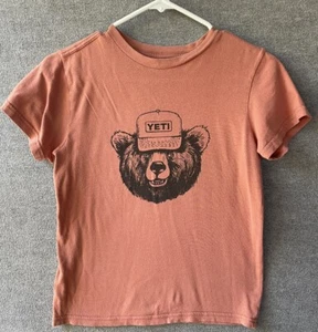YETI Cooler Youth T Shirt Small Bear Wearing Hat Funny 100% Cotton Outdoors - Picture 1 of 11