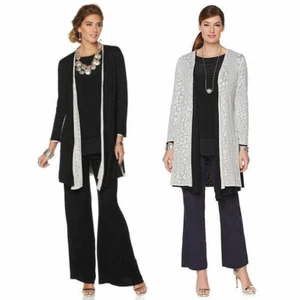 MARLAWYNNE Size XS Reversible Burnout Cardigan Duster OYSTER / BLACK - Picture 1 of 6
