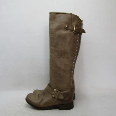 Steve Madden Womens Size 8.5 M Brown Leather Studded Fashion 17" Knee High Boots - Image 1 of 4