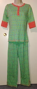 Munki Munki Fox Foxes Spring Summer Pajamas PJs 2pc MED Green Orange 3/4 Sleeve - Picture 1 of 9