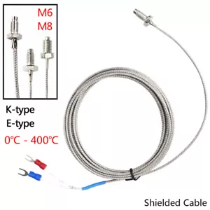 M6 M8 Threaded K-type E-type Thermocouple Temperature Sensor Probe 0.2m-5m Cable - Picture 1 of 8