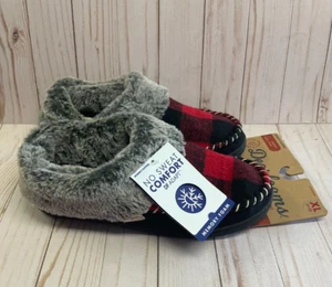 Dearfoams Whipstitch Trim Microsuede Clog Black Red Check XL 11-12 Washable NWT - Picture 1 of 4