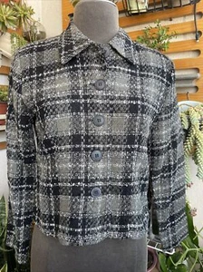 Petite Sophisticate Women Black Gray Blazer Jacket Petites Size 4 Button Up - Picture 1 of 13