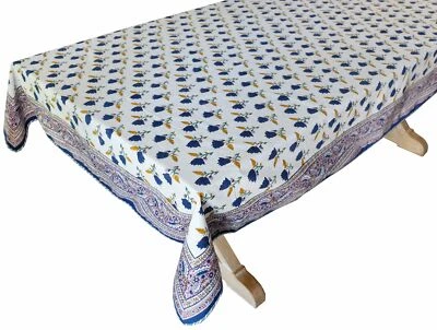 Mantel impreso en bloque a mano - Mancha de tulipán - 90" x 60" Foto 1 de 3