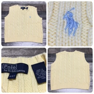 Polo Ralph Lauren Cable Knit Sweater Vest Size 4/4T Yellow 100% Cotton - Picture 1 of 7