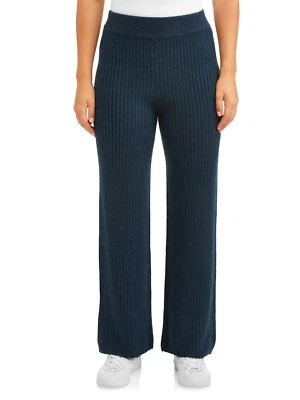 Women's Knit Pants M 8-10 Blue Wide Straight High Rise Trouser Time & Tru NWT - Image 1 of 4