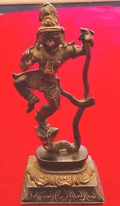 Indien Messingfigur Hindu Gott Krishna tanzt auf dem Kopf der Kaliya-Schlange 6""T - Bild 1 von 11