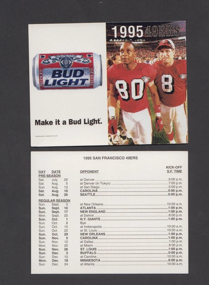 Luz de brote de arroz Steve Young & Jerry 1995 San Francisco SF 49ers Schedule Foto 1 de 1