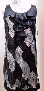 NWT Hale Bob Black Silver Sequin Ruffle Mod Party Dress Size Medium Size 8-10 - Picture 1 of 4