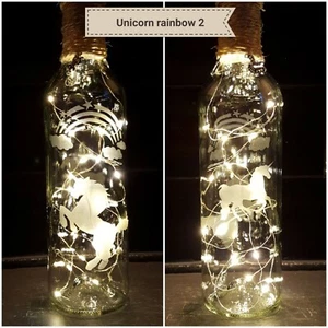 DISCONTINUED.......UNICORN RAINBOW 2, HAND ETCHED CLEAR BOTTLE, BATTERY LIGHTS - Picture 1 of 1