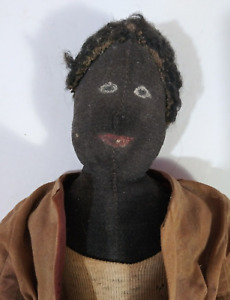 Early Cloth 16" Black AA Man Antique Unmarked Doll