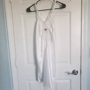 Vtg Expressions by California Dynasty Nightgown Size L White Satin Bridal READ - Picture 1 of 12