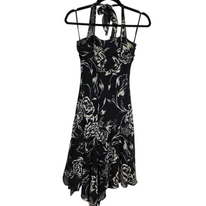 Maxi abito vintage Y2K Charlotte Russe scuro floreale arroccato asimmetrico Halter taglia M - Foto 1 di 11