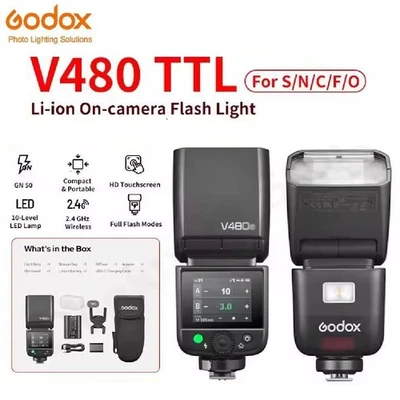 Godox V480 for C/S/N/O/F TTL Li-ion On-camera Flash Light for Sony Canon Nikon - Image 1 of 4