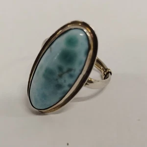 Oval Larimar Sterling Silver Large Cabochon Statement Ring Resized 7.25 Vintage - Picture 1 of 13