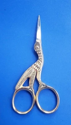Vintage Gold Tone Crane Stork Bird Sewing Embroidery Scissors  - Image 1 of 4