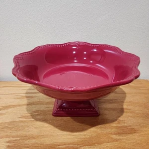 Princess House Pavillion Berry Red Footed Pedestal, 13" Diameter - Picture 1 of 8