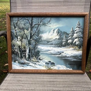 John L. Harding Original Art Nature Snowy Winter Water Scene Signed Framed 17x13 - Picture 1 of 10
