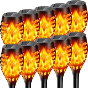 Waterproof Solar Lights 10 Pack Solar Torch Lights Outdoor Flickering Flame - Picture 1 of 8