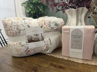 Twin XL Studio McGee Comforter Set + Blush 400TC Performance Sheets NEW - Image 1 of 4