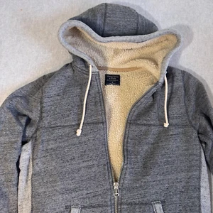 Abercrombie & Fitch Faux Fur Lined Hoodie Sweatshirt Full Zip Mens Sz M Gray Y2K - Picture 1 of 8