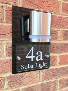 MODERN HOUSE SIGN PLAQUE DOOR NUMBER STREET GLASS ACRYLIC BLACK SOLAR PREMIUM - Picture 1 of 8
