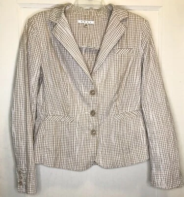 CABI中号棕褐色象牙色格子素色纽扣口袋女式西装外套 — 第 1/4 张图片