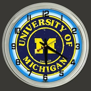 16" Michigan Wolverines Blue Neon Clock Man Cave Bar Garage Football U of M - Picture 1 of 2