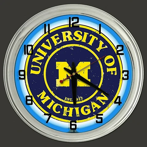 16" Michigan Wolverines Blue Neon Clock Man Cave Bar Garage Football U of M Cover