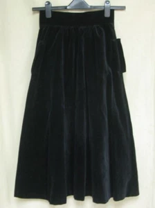 Vintage 80's Laura Ashley Ireland black velvet midi maxi skirt pocketsl 8 / 10 - Picture 1 of 8