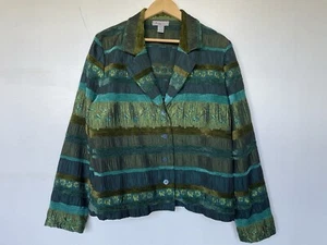 Analogy Button Up Green Teal Brocade Jewel Tone Jacket Blazer Long Sleeve XL - Picture 1 of 7
