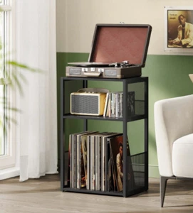 Record Player Stand, 3-Tier Side Table, Vinyl Record Storage Up To 100 Albums, E - Picture 1 of 5