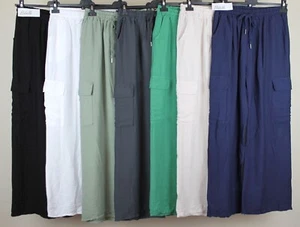 NUEVOS PANTALONES SEÑORAS PIERNA ANCHA PALAZZO CINTURA ELÁSTICA BOLSILLOS LATERALES - Imagen 1 de 8