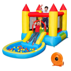 Inflatable Bounce House Kids Slide Jumping Castle Water Pool w/Balls 580W Blower - Picture 1 of 6