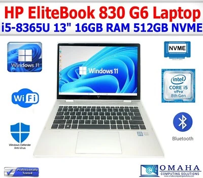 HP ELITEBOOK 830 G6 LAPTOP I5-8365U 1.60GHZ 16GB RAM 512GB NVME WIN11 WIFI/BT - Image 1 of 4