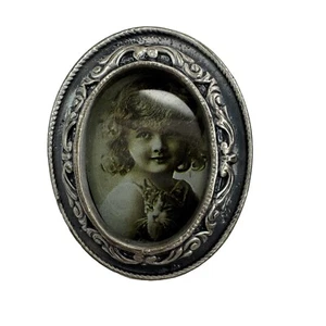 Vintage Bilderrahmen Brosche Anstecknadel silberfarben oval - Bild 1 von 6