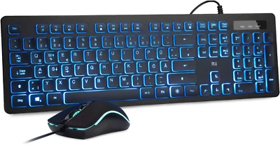 Gaming Tastatur Und Maus Set Mit Kabel, 3 LED Hintergrundbeleuchtung QWERTZ (De- - Bild 1 von 4