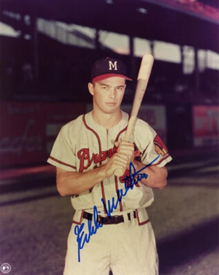 EDDIE MATHEWS SIGNED AUTOGRAPHED 8x10 PHOTO MILWAUKEE BRAVES LEGEND BECKETT BAS - Image 1 of 2