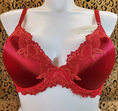 Sujetador push up acolchado de encaje floral rojo transparente Ambrielle 40D Foto 1 de 4
