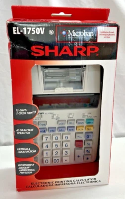 BNIP Sharp EL‑1750V Printing Calculator & Microban 12‑Digit, 2‑Color Print AC/AA - Image 1 of 4