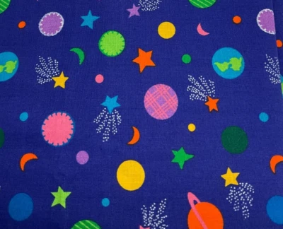 CRANSTON COLLECTION - SPACE & STARS ON BLUE COTTON, 60" W- 1 7/8 YARDS - Image 1 of 3