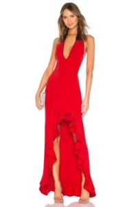 248 $ Lovers + Friends kirschrot Fama Rüschen hoch niedrig Kleid V-Ausschnitt L NEU L965 - Bild 1 von 12