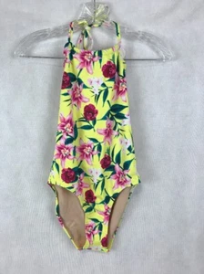 Costume da bagno Vanilla Beach bambina taglia XL pezzo unico giallo floreale Halter nuovo con etichetta - Foto 1 di 5