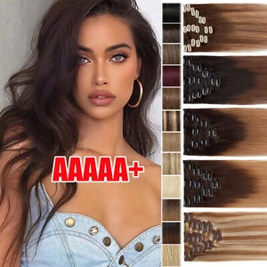 AAAAA+ Premium 100% Human Hair Extensions Clip in Remy Hair Full Head Caramel UK - Picture 1 of 76