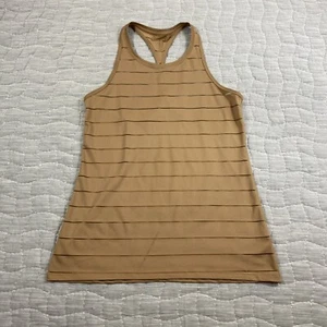 Athleta Tank Top Womens Medium Brown Stripe Chi Mesh Yoga Workout - Picture 1 of 12