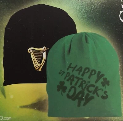 2 Guinness Mützen, Beanie,Wendemütze,Happy ST Patrick's Day,schwarz/grün, 2 Stk
